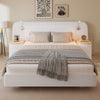 4ft6 Double Upholstered Bed With Wide Headboard & Bedside Tables, Velvet, Beige