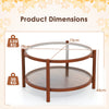 Wooden Accent Side Table Solid Wood Circle Table w/ Tempered Glass Top-Cherry