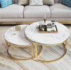 Glossy Round Nesting Coffee Table Set of 2 Solid Marble White Side End Tables