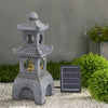 2 Tiers Stone Tower Garden Water Feature Solar LED Cascading Fountain Outdoor UK