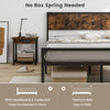 Queen Size Industrial Slatted Bed Frame Metal Platform Bed with Headboard