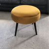 Mustard Plush Velvet Round Pouffe Footstool with Designer Metal Legs Luxury styl
