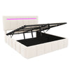 5ft King Ottoman Storage Bed Frame with Tufted Headboard & Night Light, Beige