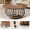 39.4'' Round Coffee Table, Industrial 2-Tier Circle Accent Table with Storage