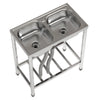 Stainless Steel Double Bowl Kitchen Sink Commercial Catering Wash Sink w/Shelf