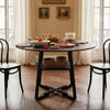 120cm Rustic Wood Dining Table Round Kitchen Table with Shelf Home Furniture