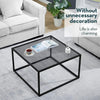 Glass Coffee Table With Storage Rectangle Modern Living Room Furniture Grey