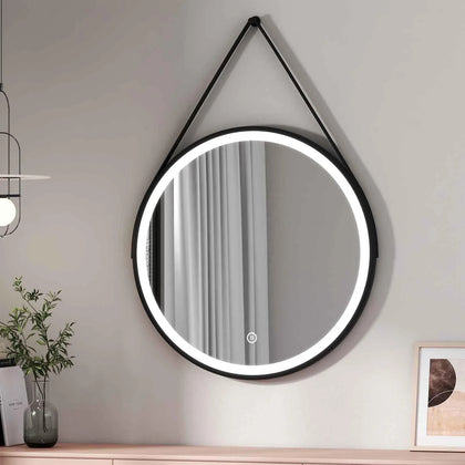 80CM EMKE OLM04 Round Black Framed LED Illuminated Mirror, 6500K