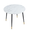 Dining Table, Small Round Kitchen Table with White Marble Effect Top, Metal Legs
