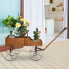 Wagon Garden Planter Cart Wooden Decorative Flower Pot Stand W/ 4 Large Wheels