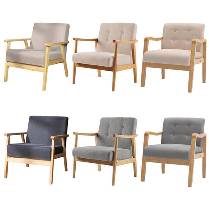 Accent Armchair Wooden Armest Frame Single Padded Sofa Chair Leisure Guest Seat