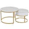 Round Nesting Coffee Table with Storage Drawer Stacking Side Tables Set White