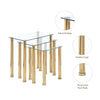Nest of 3 Clear Tempered Glass Side End Nested Table Golden Stainless Steel Tube