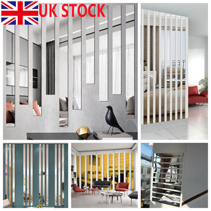 5-50 Pcs Long Strip Mirror Acrylic Wall Stickers Self-adhesive Tile Rectangle UK