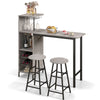 3PCS Bar Table&Chair Set Industrial Pub Table Counter Height Dining Table Grey