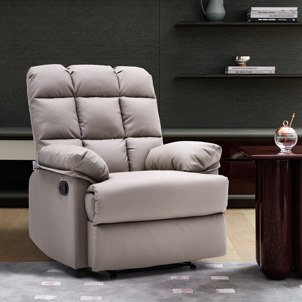 Manual Reclining Armchair Faux Leather Upholstered Sofa Chair Lounger Recliner