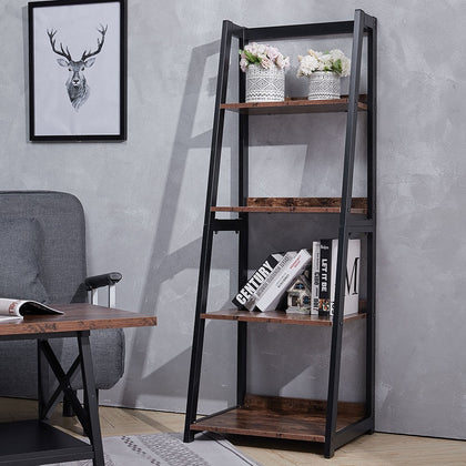 4 Tier Industrial Metal Frame Shelving Wood Bookshelf Storage Display Rack