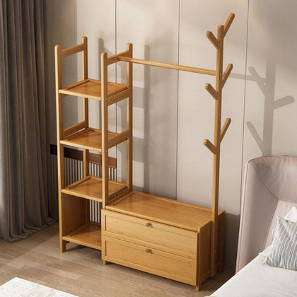 Bamboo Clothes Rail Scarf Cap Hanging Garment Coat Rack Heavy Duty Shelf Stand