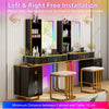 Modern Dressing Table & Stool Set w/Mirror RGB Lights 7 Modes & Charging Station