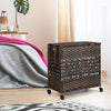 110L Laundry Basket 2-Section Rattan Laundry Hamper W/ Removable Liner Bag & Lid