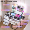 Dressing Table with Charging Station, Makeup Vanity with Glass Top and 6 Drawers