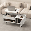 Living Room Table Pull up Coffee Table with Hidden Compartment-White
