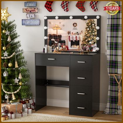 Makeup Desk Dressing Table With 11 Lights Mirror Drawers Vanity Set Bedroom