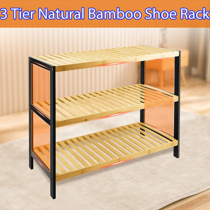3 TIER NATURAL BAMBOO SHOE RACK ORGANISER STAND STORAGE SHELF UNIT