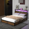 Double Size Bed Frame Metal Platform Bed w/4 Storage Drawers & Storage Headboard