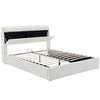 Ottoman Lift Up 5 ft Upholstered King Bed Frame With Storage Headboard Cream