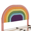 4FT6 Double Upholstered Bed with Slatted Bed Frame and Rainbow Headboard Pink
