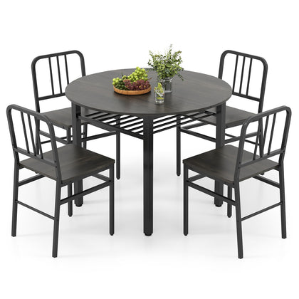 5 Piece Dining Table Set Round Kitchen Table & 4 Chairs-Gray