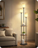 Industrial Floor Lamp with Shelves 3 Light Linen Shades Standing Lamp