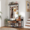 Hall Tree Coat Rack Shoe Storage Bench Lift Top Hooks Industrial Brown Steel