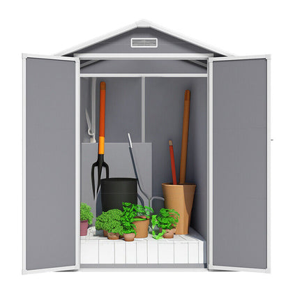 6x4.5ft Plastic Garden Shed Outdoor Storage Tools Shed Lockable Double Door Apex
