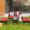 5 Piece Patio Rattan Sofa Set Outdoor Garden Wicker Lounge Chair with Ottoman