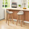 2pcs Breakfast Bar Stools Low Back Linen Padded High Chair Wooden Legs Barstool