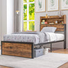 Single - Industrial Style Single Bed Frame with Storage Headboard and Underneath