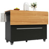 Kitchen Storage Trolley, Rolling Island Cabinet with Drop-Leaf Tabletop, Black
