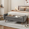 Grey Linen Fabric Ottoman Storage Bench Bed End Stool Pouffe Seat with Oak Legs