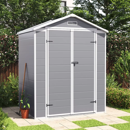 6x4 Plastic Garden Storage Shed Grey Resin Double Door Outdoor Shed With Windows