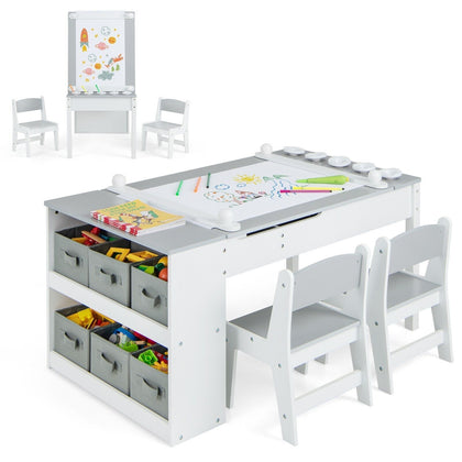 2-in-1 Kids Art Table and Easel Set Toddler Play Activity Drawing Desk w/Chairs