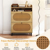 Narrow Shoe Rack Cabinet w/Rattan Doors-Natural