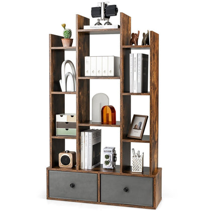 12 Tier Bookshelf Open Storage Wood Bookcase Organizer Display Shelf