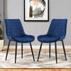 Set of 2 Velvet Dining Chairs Padded Seat Kitchen Chairs Metal Leg Blue Grey