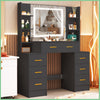 Black Dressing Desk with LED Lighted Makeup Mirror and 7 Drawers Vanity Set