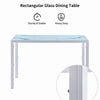 Rectangular White Marble Effect Tempered Glass Dining Table Dining Room Kitchen