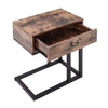 Vintage C Shape Coffee Table Drawer Storage Metal Frame Sofa Side Laptop Table