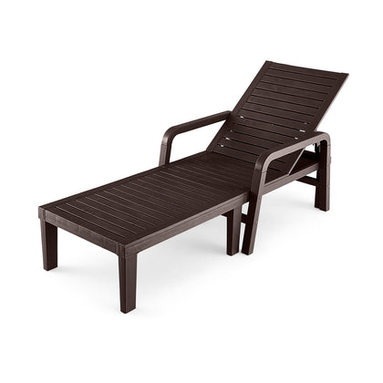 4 Positions Adjustable Chaise Lounge Chair Waterproof PP Patio Lounger Coffee