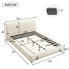 Double Bed Frame, Grey White, Upholstered Wooden Slat Bed Frame with Headboard